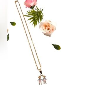 18.k Gold filled Necklace with Elegant Pendant  of two girls